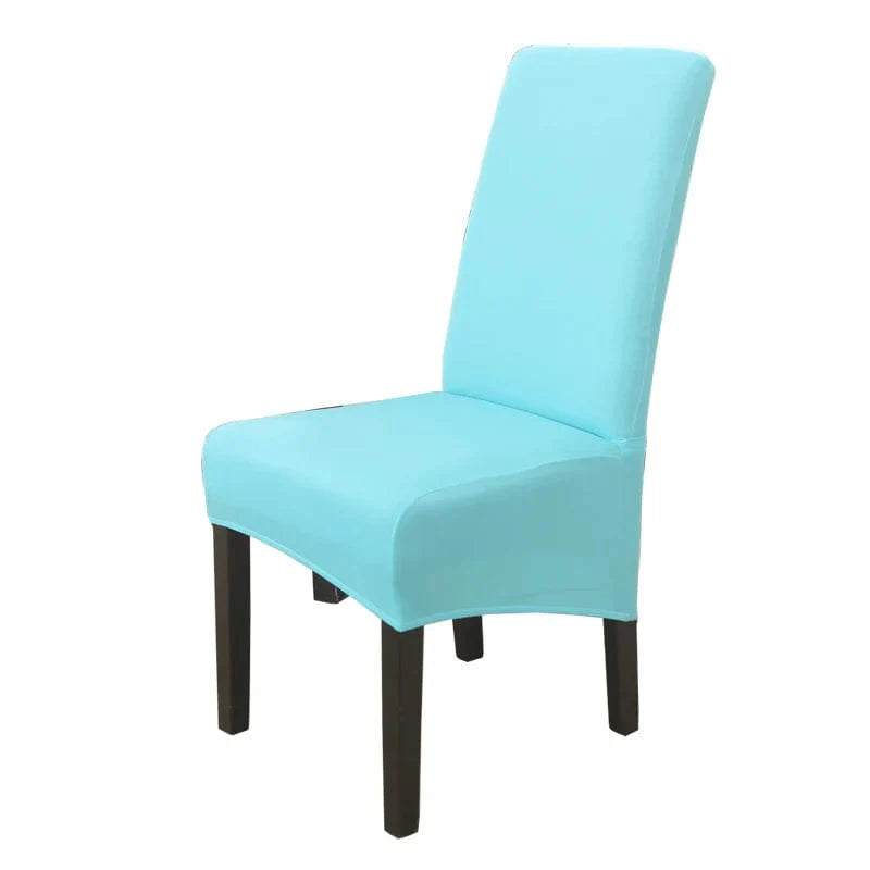 Geometric stretch spandex slipcover for large high-back dining chairs, soft washable fabric, designed for a stylish dining room.