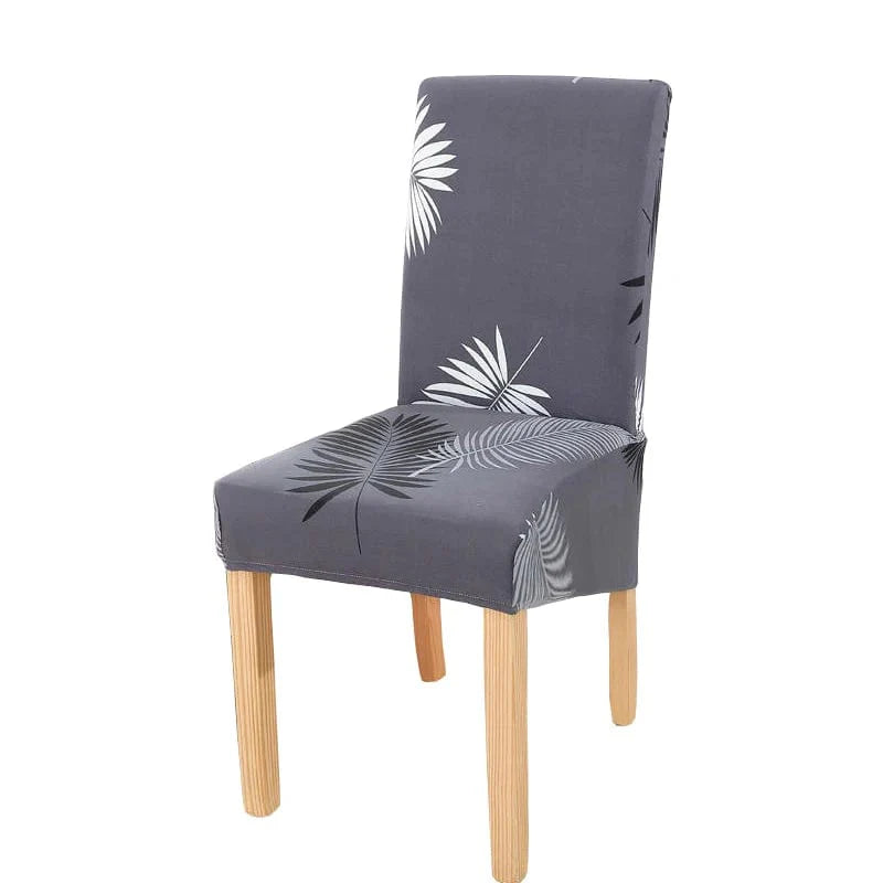 Geometric stretch spandex slipcover for high-back dining chairs, showing soft, washable, and removable chair cover in a modern design