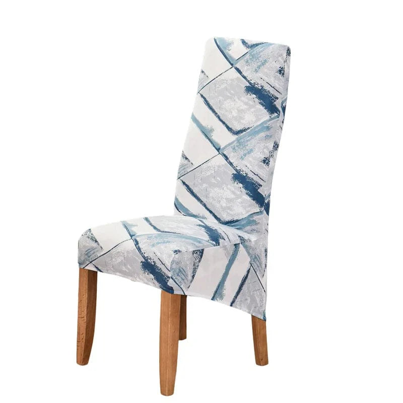 Showlu Fashion S-EMIGA geometric dining chair cover in soft stretch spandex, washable, removable for high-back dining chairs.