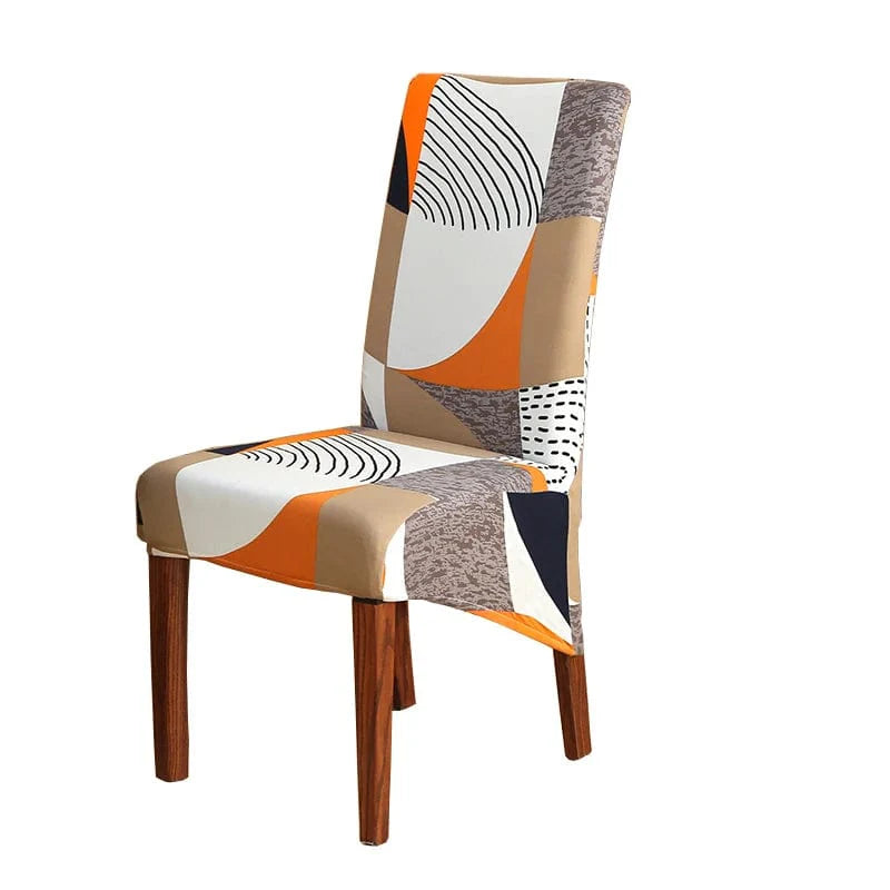 Showlu Fashion Store geometric dining chair cover made of soft stretch spandex, fits high-back chairs, washable and removable.