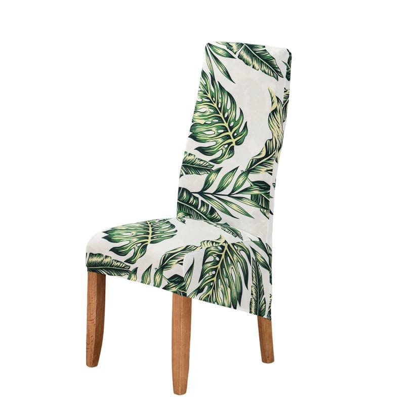 Showlu Fashion Geometric Dining Chair Cover made of stretch spandex, fits high-back chairs, washable and removable for dining room decor.