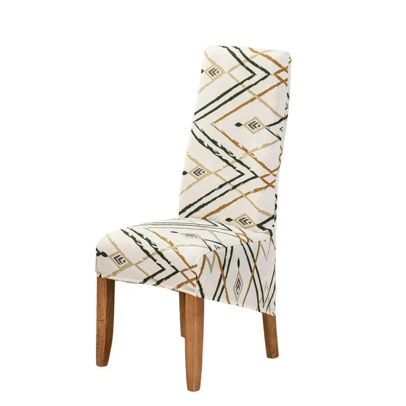 Showlu Fashion Store geometric dining chair cover made of stretch spandex, fits high-back chairs, soft, washable, and removable.