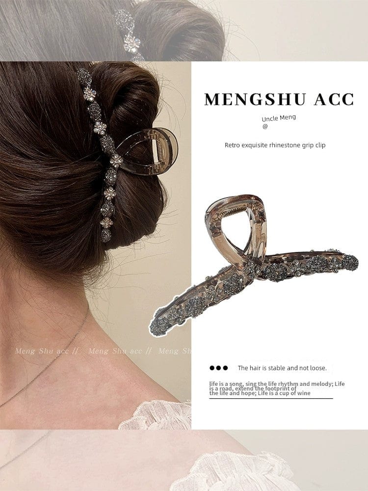 Large Uncle Meng rhinestone hair clip with an elegant grip design, featuring sparkling rhinestones for women’s formal hairstyles.
