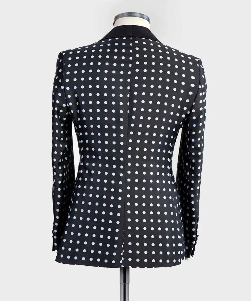 Latest Design Black White Dots Mens Suits For Wedding Shawl Lapel Groom Tuxedos Slim Fit Terno Masculino Prom Party 3 Pieces Set - SHOWLU FASHION STORE