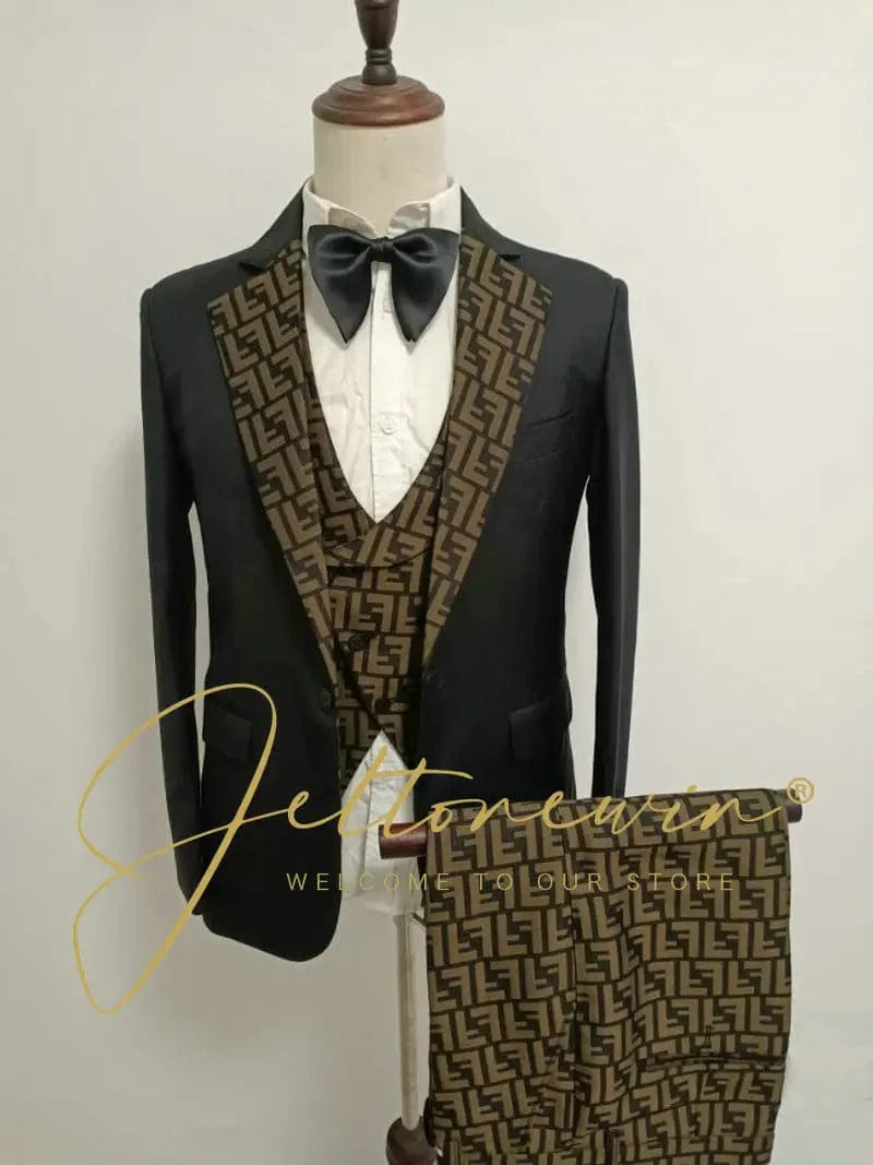 Men's black and white polka dot wedding suit by SHOWLU FASHION STORE, slim fit 3-piece tuxedo with shawl lapel for formal occasions