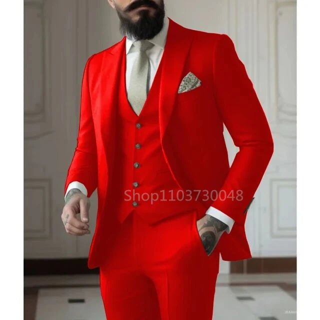 Latest Solid Formal Men's Suit Slim Fit Elegant Groom Tuxedos Wedding Business Party Suits 3 Pieces Sets (Jacket+Vest+Pants) - SHOWLU FASHION STORE