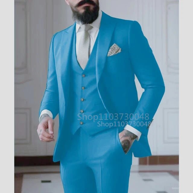 Latest Solid Formal Men's Suit Slim Fit Elegant Groom Tuxedos Wedding Business Party Suits 3 Pieces Sets (Jacket+Vest+Pants) - SHOWLU FASHION STORE