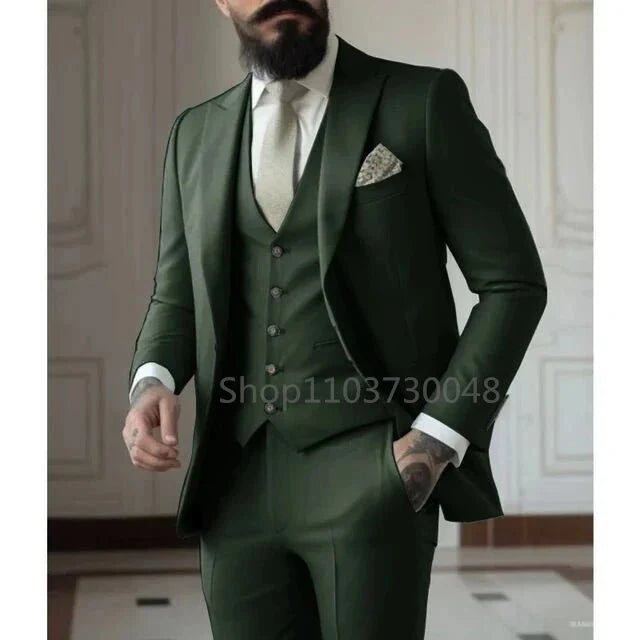 Kromoc men's 3-piece slim fit wool blend formal suit, elegant wedding tuxedo with jacket, vest, and pants for business or special occasions