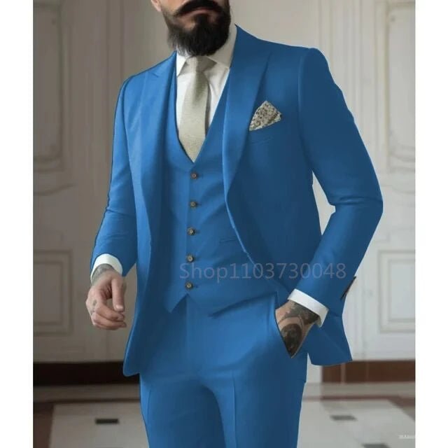 Latest Solid Formal Men's Suit Slim Fit Elegant Groom Tuxedos Wedding Business Party Suits 3 Pieces Sets (Jacket+Vest+Pants) - SHOWLU FASHION STORE