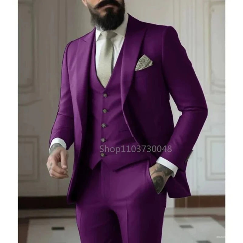 Kromoc men's 3-piece slim fit formal suit by SHOWLU FASHION STORE, elegant wool blend wedding tuxedo with jacket, vest, and pants.