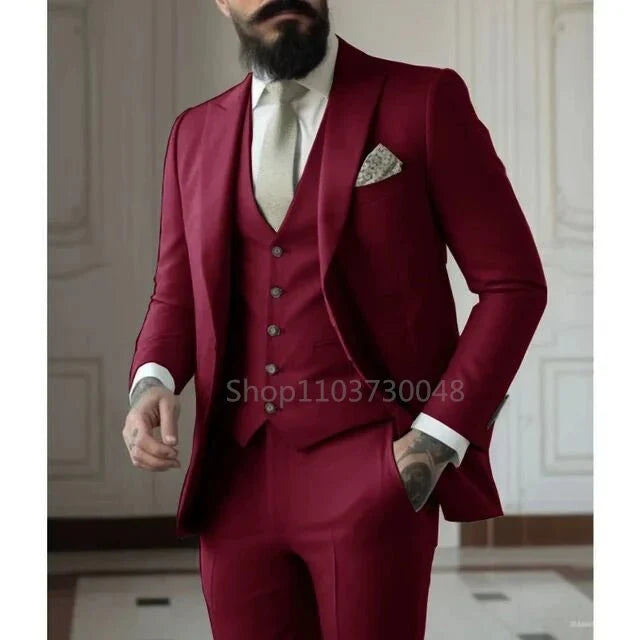 Kromoc men's 3-piece slim fit formal suit by SHOWLU FASHION STORE, elegant wool blend wedding tuxedo with jacket, vest, and pants.
