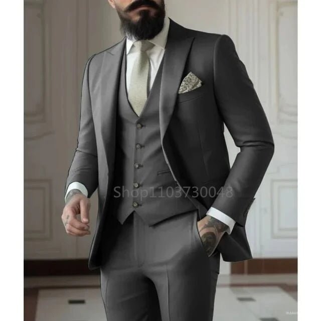 Latest Solid Formal Men's Suit Slim Fit Elegant Groom Tuxedos Wedding Business Party Suits 3 Pieces Sets (Jacket+Vest+Pants) - SHOWLU FASHION STORE