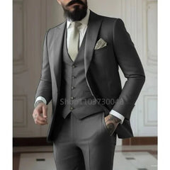 Latest Solid Formal Men's Suit Slim Fit Elegant Groom Tuxedos Wedding Business Party Suits 3 Pieces Sets (Jacket+Vest+Pants) - SHOWLU FASHION STORE