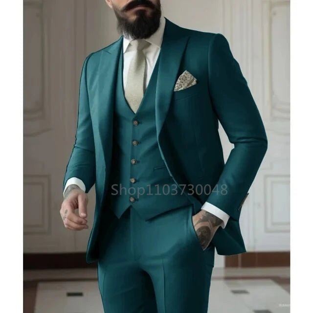 Latest Solid Formal Men's Suit Slim Fit Elegant Groom Tuxedos Wedding Business Party Suits 3 Pieces Sets (Jacket+Vest+Pants) - SHOWLU FASHION STORE