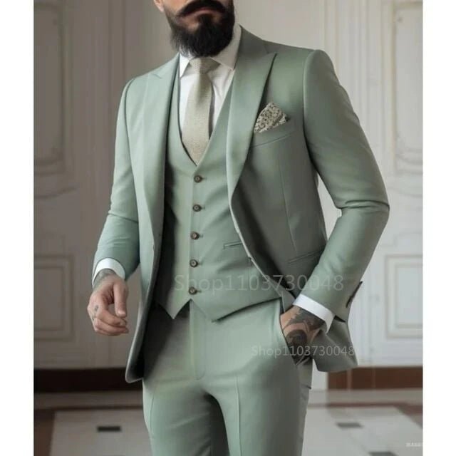 Latest Solid Formal Men's Suit Slim Fit Elegant Groom Tuxedos Wedding Business Party Suits 3 Pieces Sets (Jacket+Vest+Pants) - SHOWLU FASHION STORE