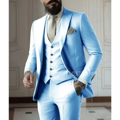 Latest Solid Formal Men's Suit Slim Fit Elegant Groom Tuxedos Wedding Business Party Suits 3 Pieces Sets (Jacket+Vest+Pants) - SHOWLU FASHION STORE