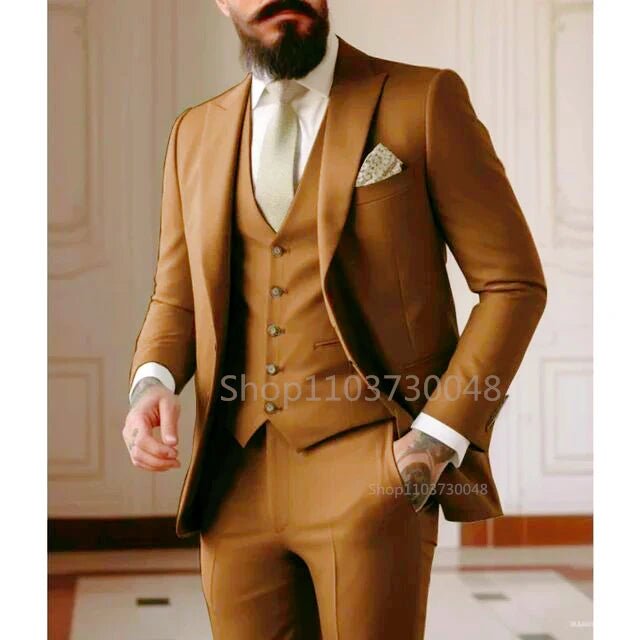 Latest Solid Formal Men's Suit Slim Fit Elegant Groom Tuxedos Wedding Business Party Suits 3 Pieces Sets (Jacket+Vest+Pants) - SHOWLU FASHION STORE