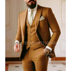 Latest Solid Formal Men's Suit Slim Fit Elegant Groom Tuxedos Wedding Business Party Suits 3 Pieces Sets (Jacket+Vest+Pants) - SHOWLU FASHION STORE