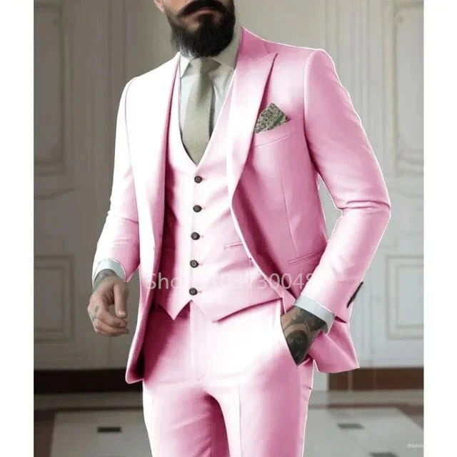 Kromoc men's 3-piece slim fit formal suit by SHOWLU FASHION STORE, featuring a wool blend tuxedo jacket, vest, and pants for wedding or business.