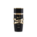 Lattafa Asad unisex Eau de Parfum spray in 3.4 oz, featuring long-lasting vanilla fragrance with elegant packaging.