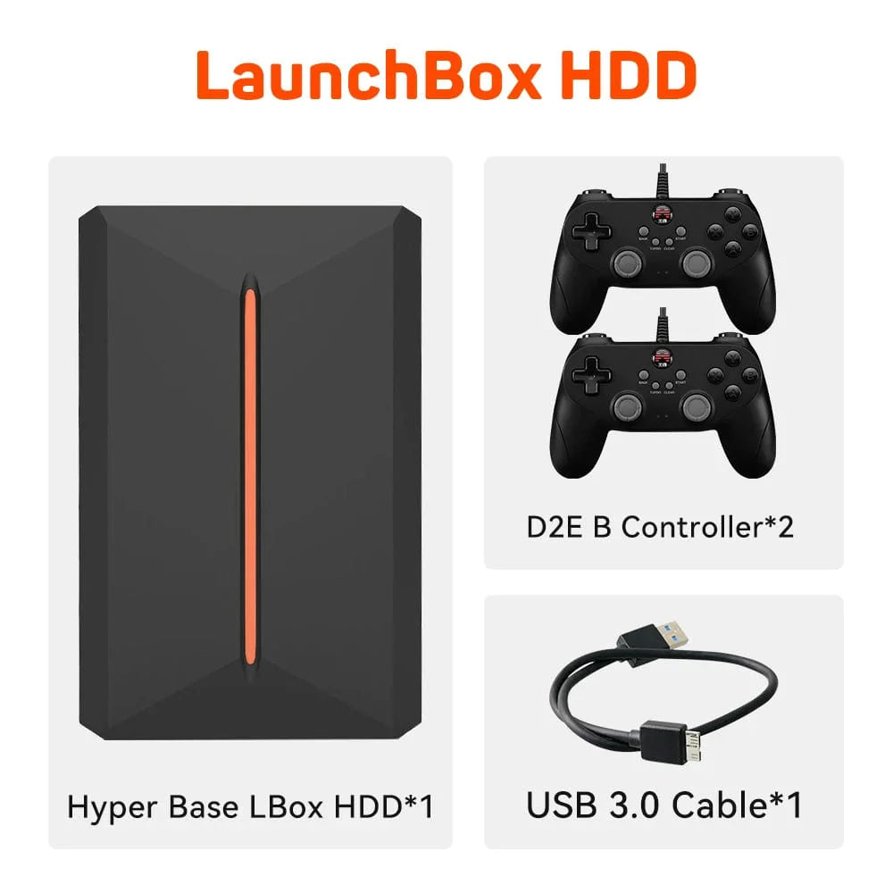 JMachen Launchbox 500GB external gaming hard drive with retro 3D games for PS4, PS3, Wii, N64, and PC.