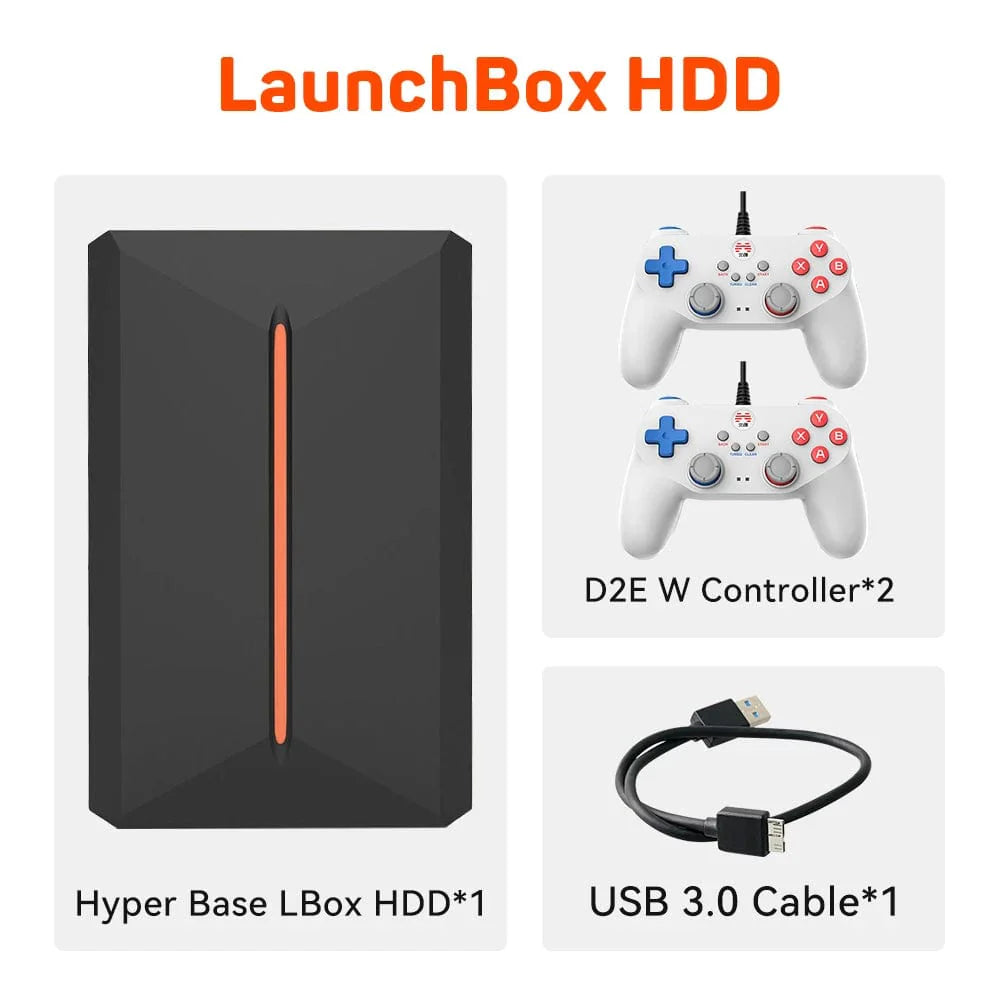 JMachen Launchbox 500GB external gaming hard drive with retro 3D game console design for PS4, PS3, Wii, and PC.