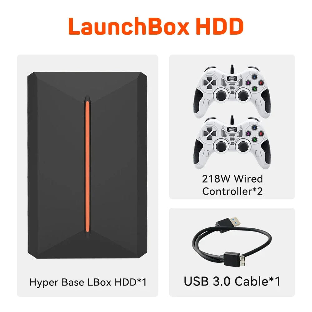 JMachen Launchbox 500GB external gaming hard drive with retro 3D game console design, compatible with PS4, PS3, Wii, PC, and more