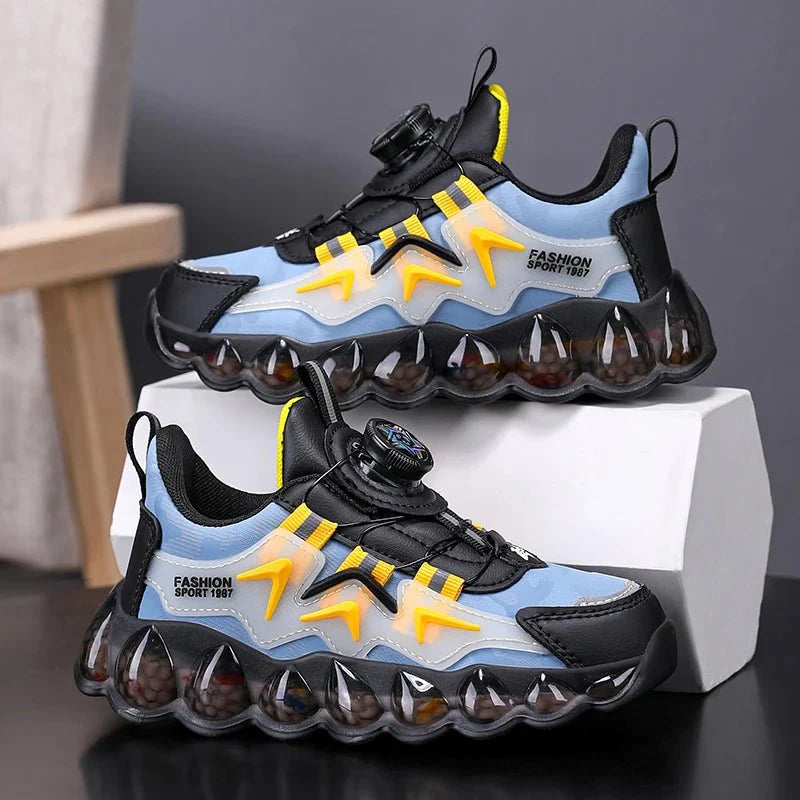 Kids leather running shoes by SHOWLU FASHION STORE, breathable outdoor sneakers for children and teens, casual walking and sports footwear.