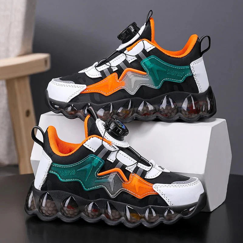 Kids leather running shoes by SHOWLU FASHION STORE, breathable outdoor sneakers for children and teens, casual and sports footwear.