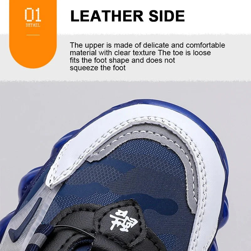 Showlu FASHION STORE kids leather running shoes with breathable design, soft indoor-outdoor sneakers for children and teens.