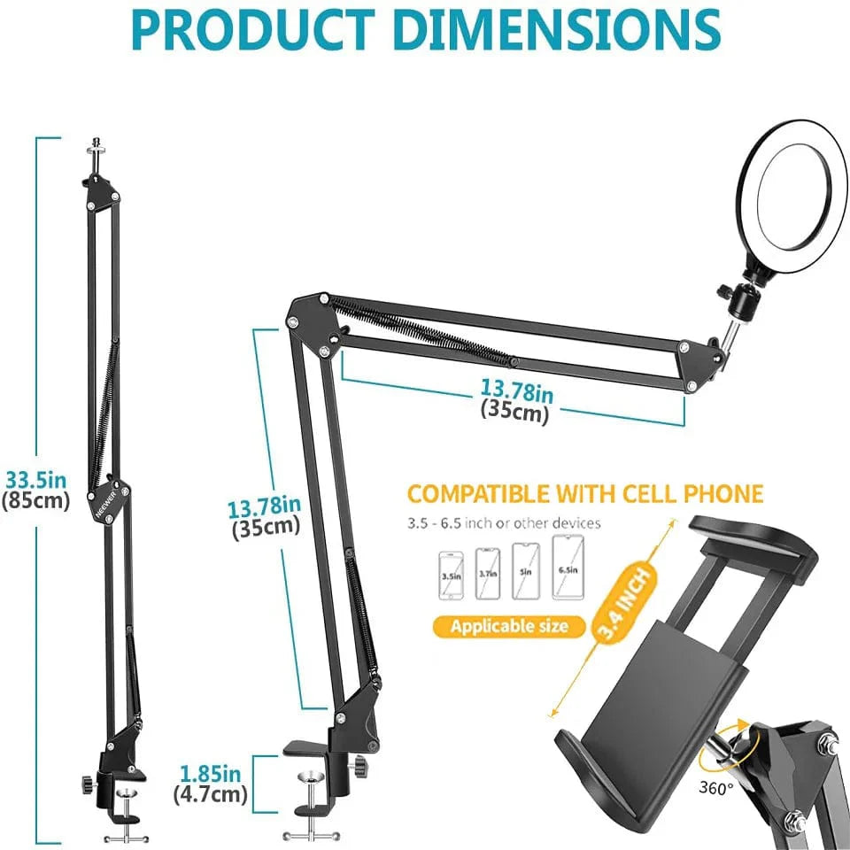 Showlu Fashion Store BAODELI 10-inch LED selfie ring light with folding stand and dimmable lighting for YouTube streaming and photography.