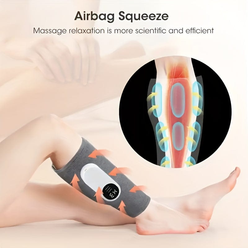 SHOWLU Leg Massager with Heat for calf pain relief, featuring air compression, adjustable intensities, and modes for muscle relaxation.