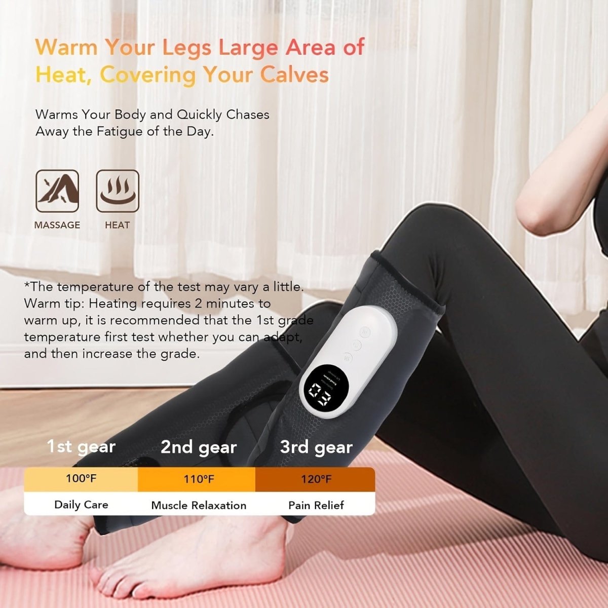 SHOWLU Leg Massager with Heat, air compression calf massager for circulation, pain relief, with adjustable intensities and modes.