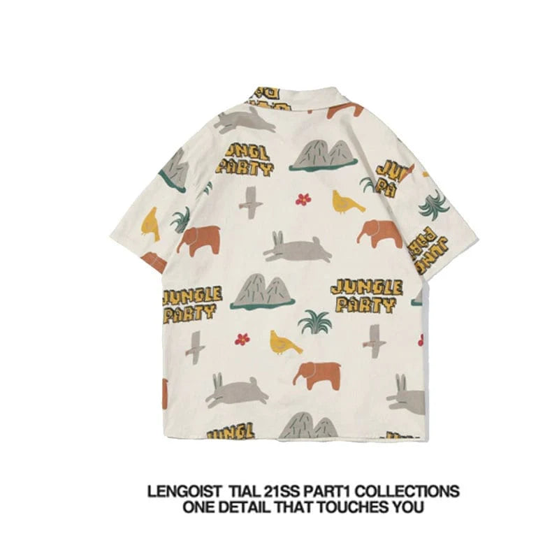 Unisex casual tee with colorful cartoon print and half sleeves, featuring a fun, all-over graphic design from Showlu Fashion Store.