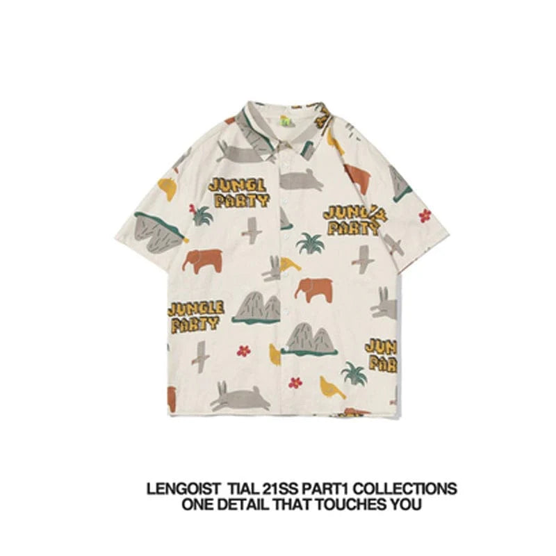 Unisex casual tee with colorful cartoon print and half sleeves, designed by Showlu Fashion Store for a fun, relaxed look.