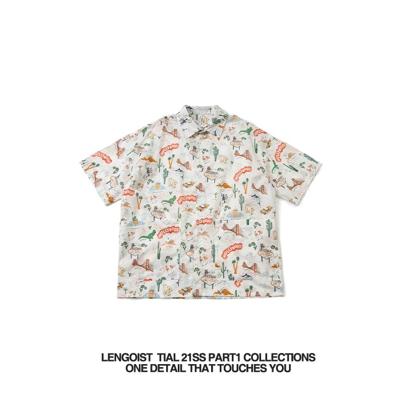 Short-sleeved Lengoist Retro Dinosaur Print Shirt featuring colorful cartoon dinosaur design, casual fashion top by Showlu Fashion Store