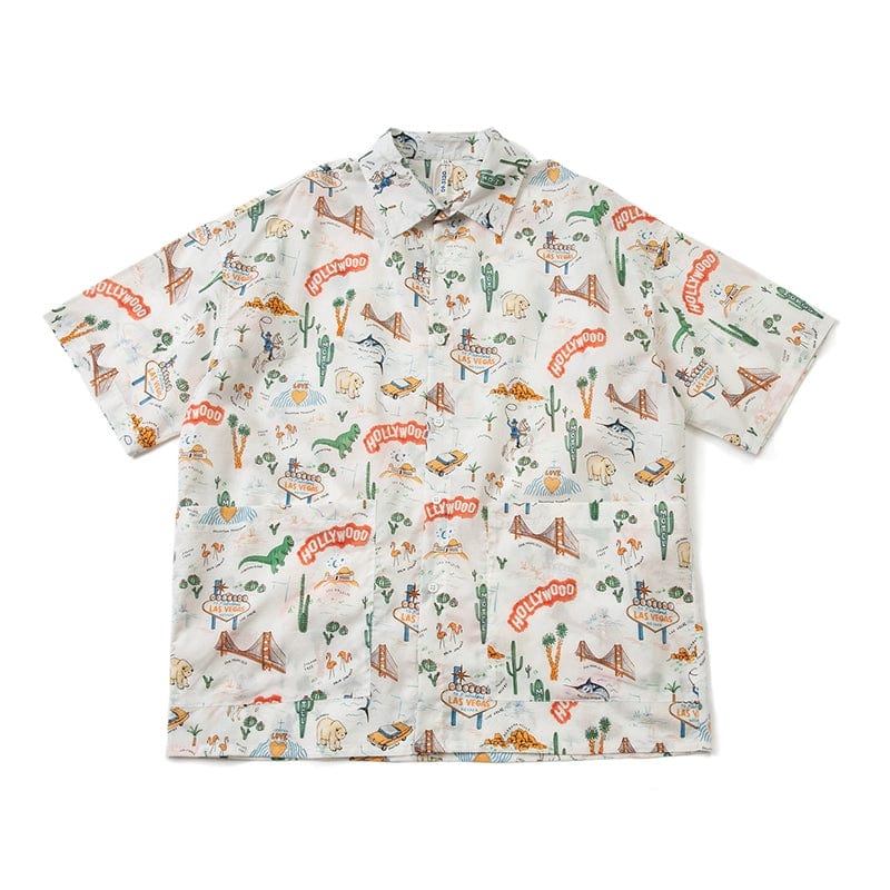 Short-sleeved Lengoist Retro Dinosaur Print Shirt by Showlu Fashion with colorful cartoon dinosaur design.
