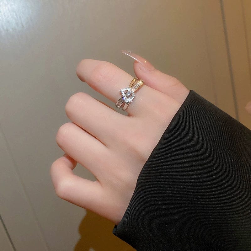 Silver plated women's open ring by Showlu Fashion with zircon letter design, stylish jewelry accessory.