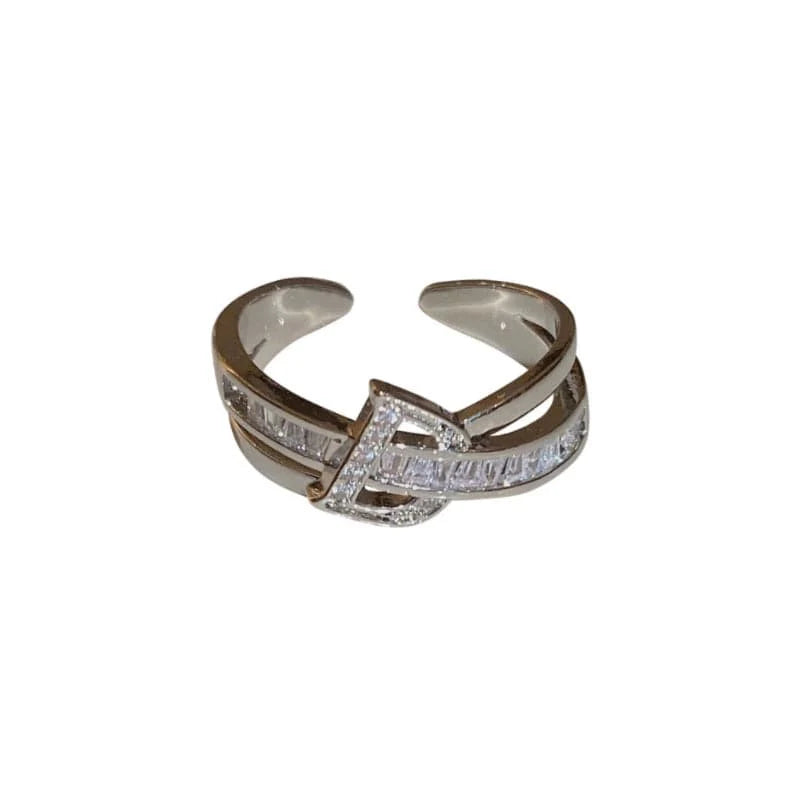 Silver plated women's open ring featuring a zircon letter design, stylish jewelry by Showlu Fashion.