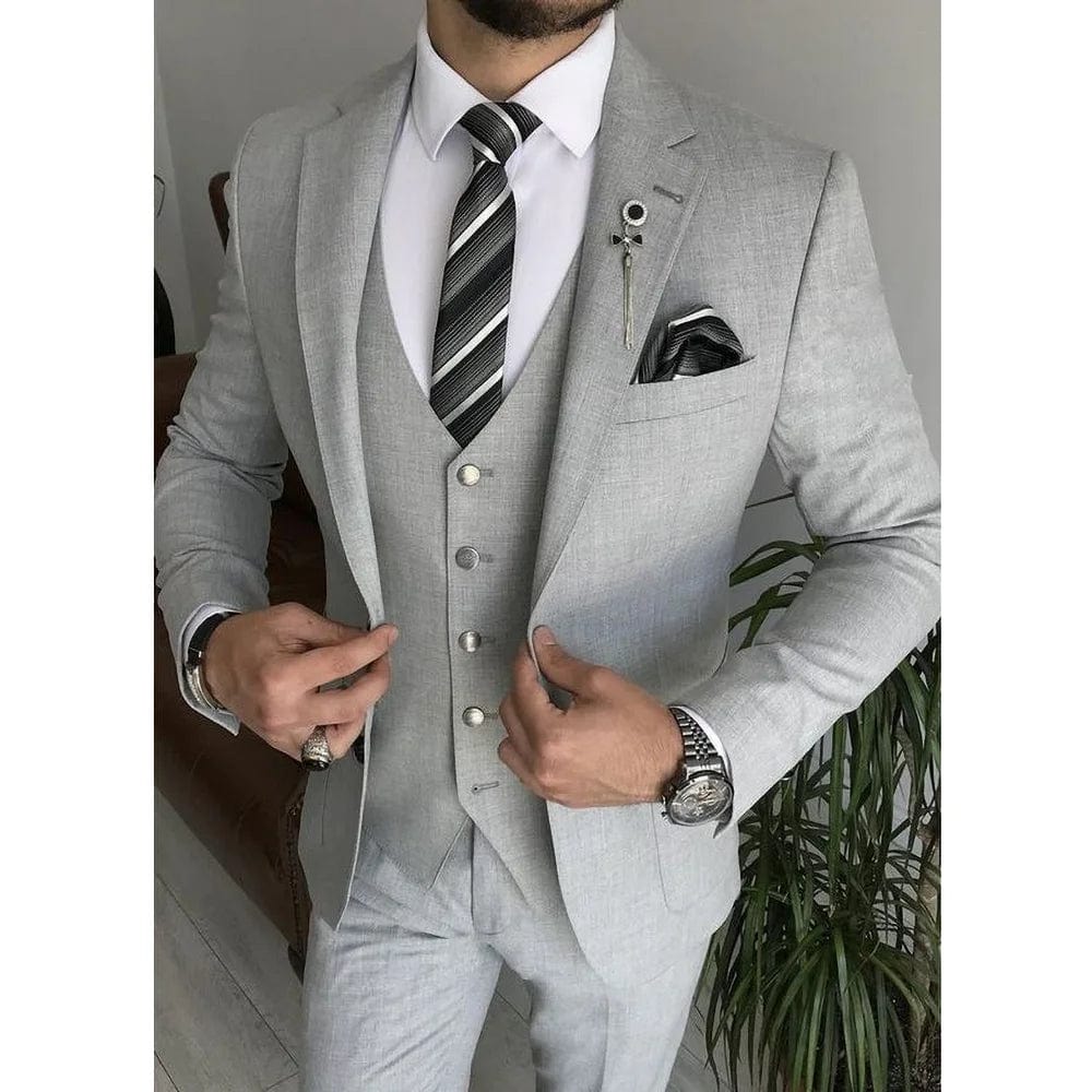 Light Gray Notch Lapel Single Breasted Suits for Men 3 Piece Chic Formal Casual Business Wedding Tuxedo (Blazer+Vest+Pants) - SHOWLU FASHION STORE