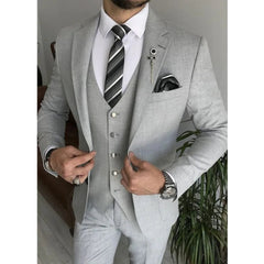 Light Gray Notch Lapel Single Breasted Suits for Men 3 Piece Chic Formal Casual Business Wedding Tuxedo (Blazer+Vest+Pants) - SHOWLU FASHION STORE