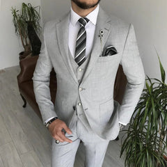 Light Gray Notch Lapel Single Breasted Suits for Men 3 Piece Chic Formal Casual Business Wedding Tuxedo (Blazer+Vest+Pants) - SHOWLU FASHION STORE