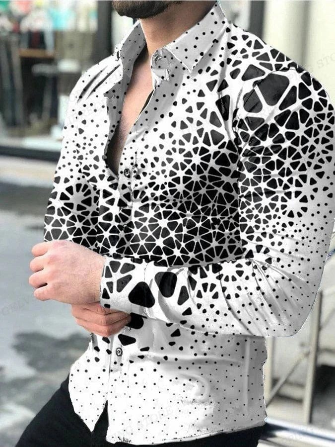 Men's floral 3D print Hawaiian shirt with long sleeves and lapel, casual beachwear by Showlu Fashion.