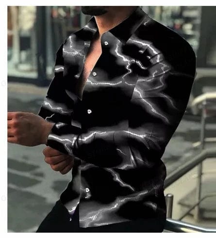 Showlu Fashion men's floral 3D print Hawaiian shirt with long sleeves and lapel, perfect for casual beach or summer wear.