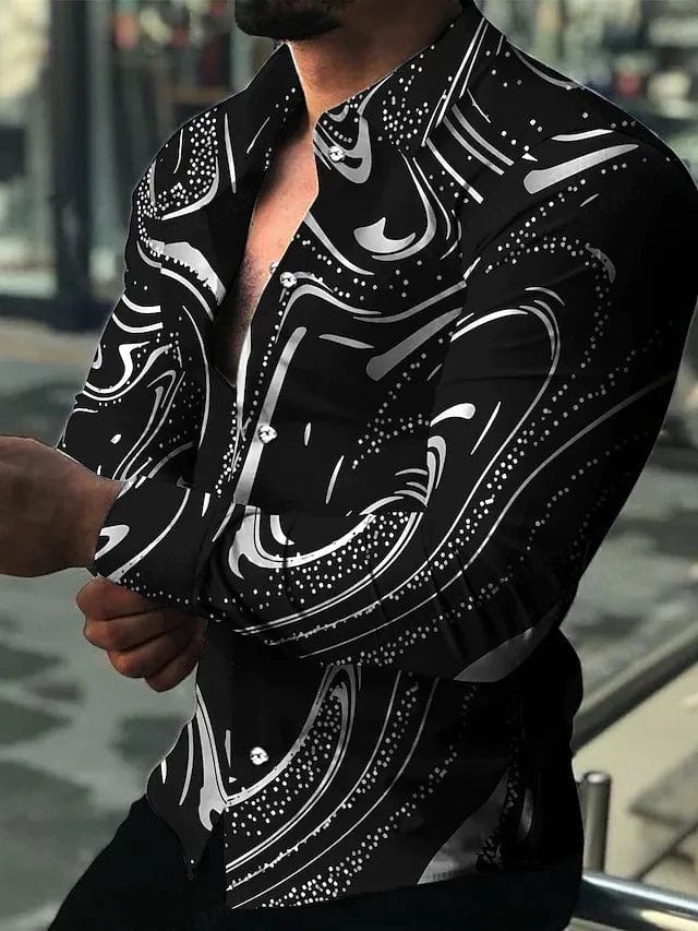 Showlu Fashion men's floral 3D print Hawaiian shirt with long sleeves and lapel, ideal for casual beachwear.