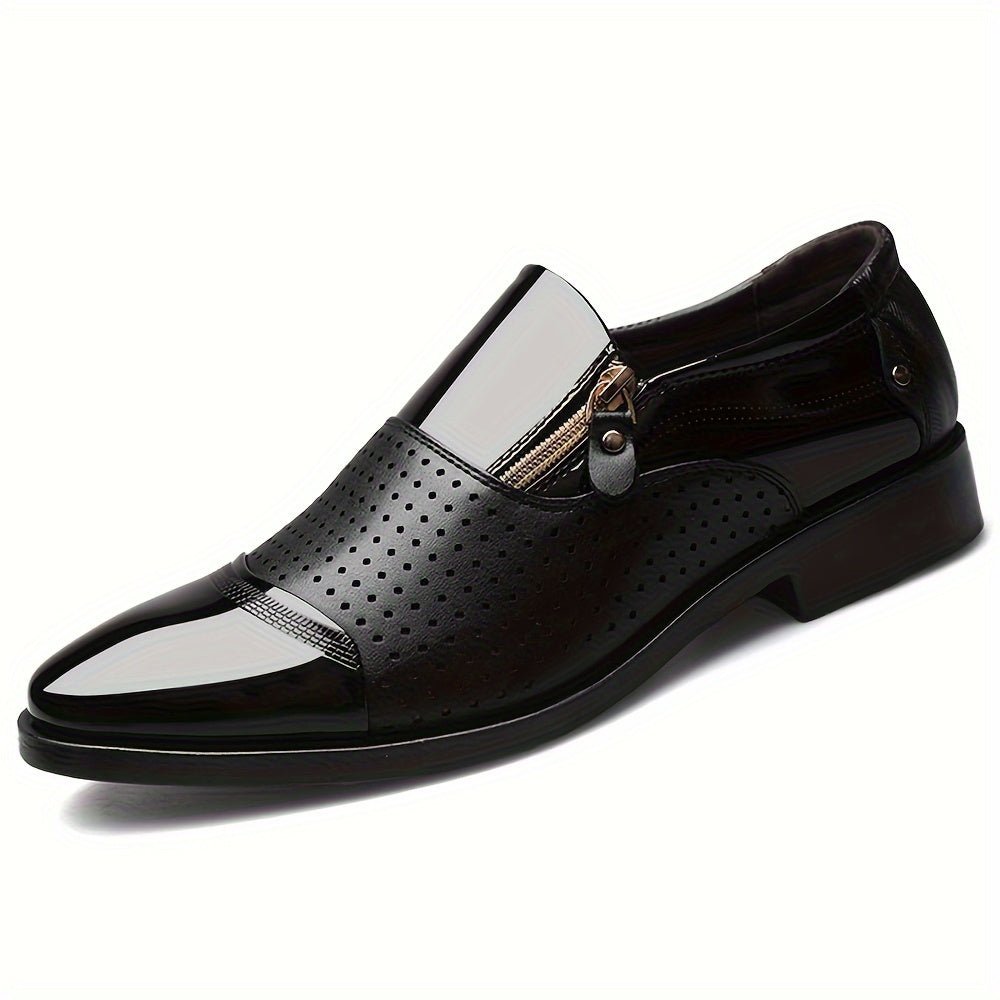 Lightweight men's pointed toe Oxford dress shoes with zipper, breathable loafers for formal and casual wear by SHOWLU FASHION STORE.
