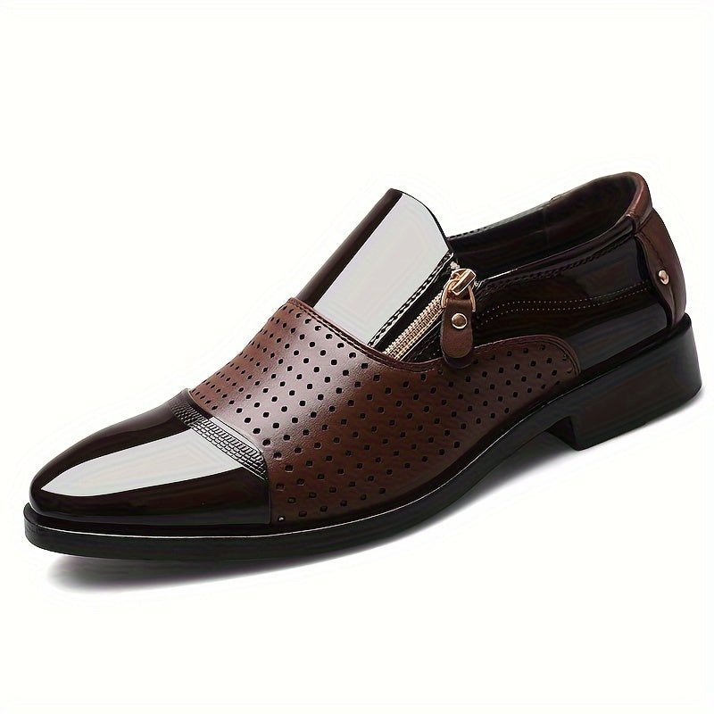 Lightweight men's pointed toe Oxford dress shoes with zipper, breathable loafers for formal and business casual wear by SHOWLU FASHION.