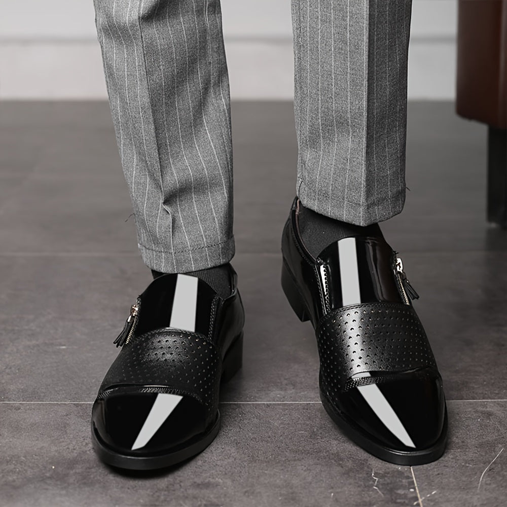 Lightweight SHOWLU FASHION men's pointed toe Oxford dress shoes with zipper, breathable loafers suitable for formal and casual wear.
