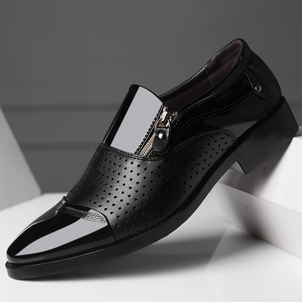 Lightweight men's pointed toe Oxford dress shoes with zipper, breathable loafers for formal and business casual wear by SHOWLU FASHION.