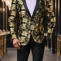 Men's red paisley blazer by SHOWLU FASHION STORE, one-button polyester suit jacket with lapel collar, suitable for weddings and casual wear.